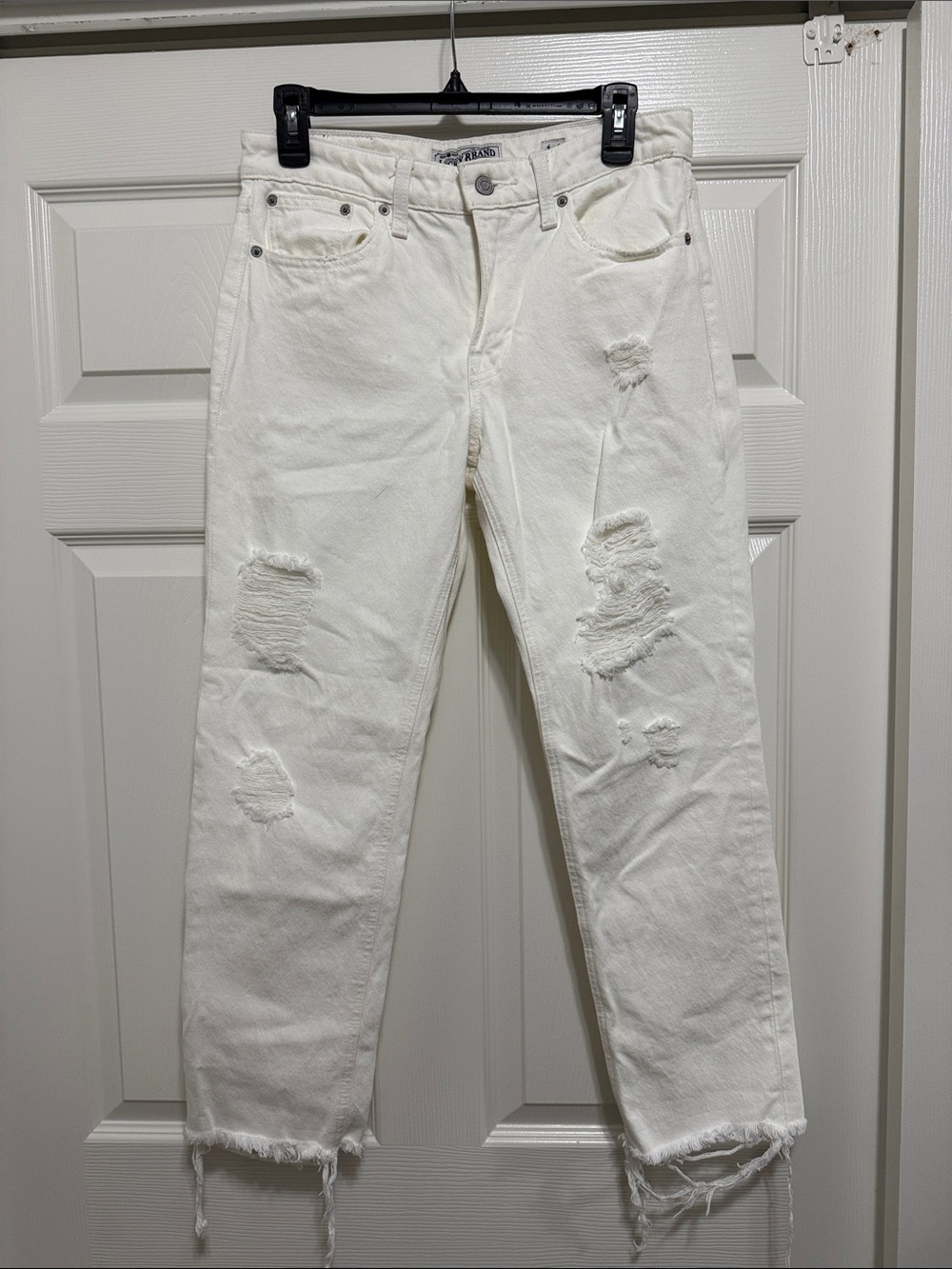Lucky Brand White Distressed Straight Jeans